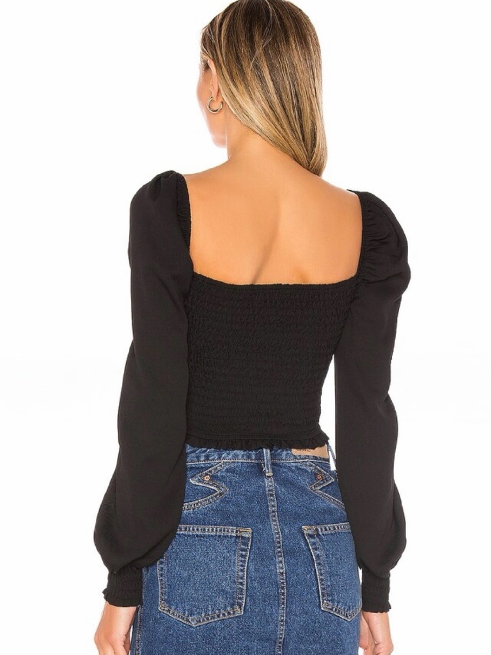 Angel Square-Neck Balloon Sleeve Smocked Crop Top - Picture 2 of 6